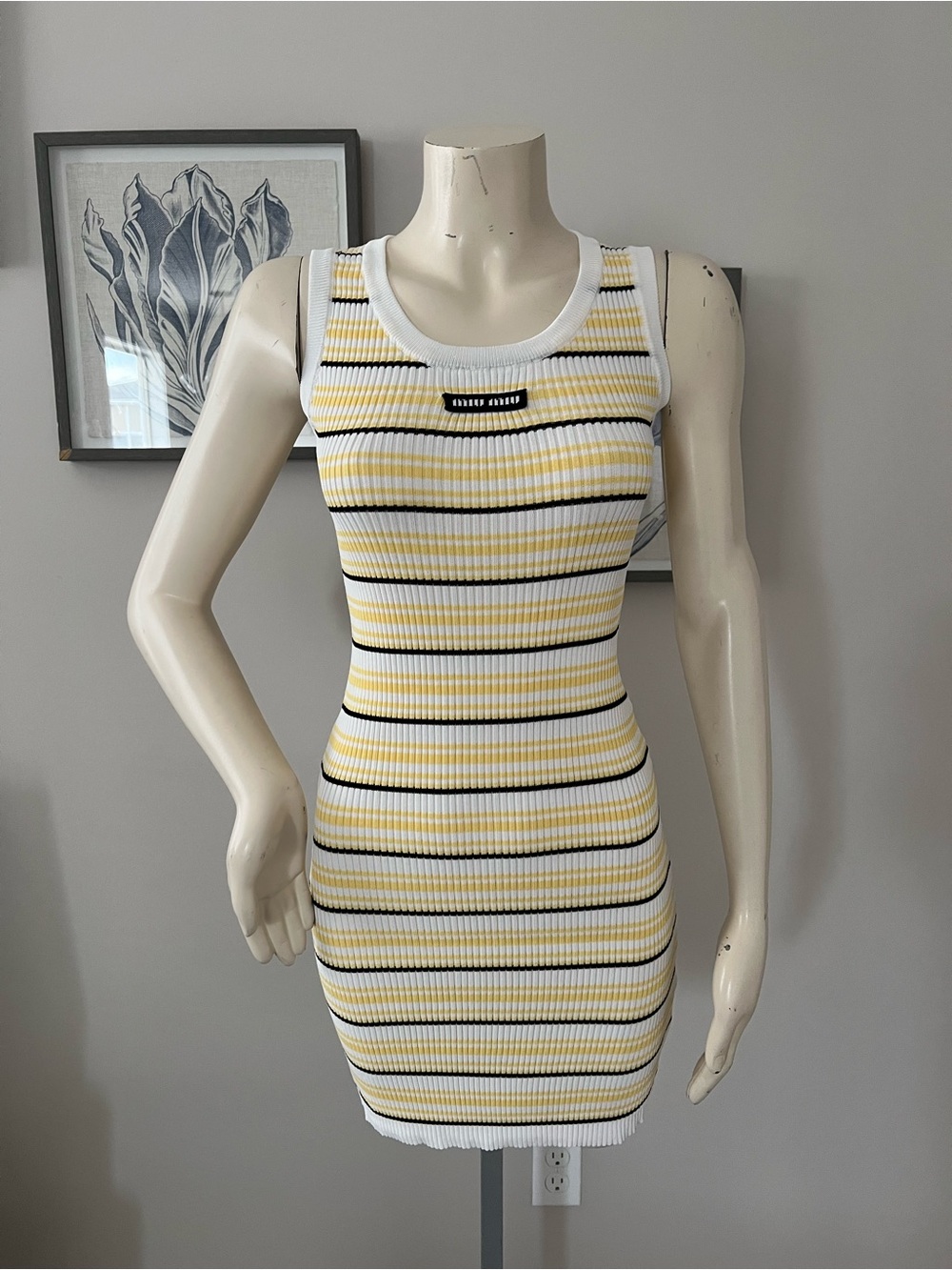 NWT — Yellow & White Striped Ribbed Mini Dress - Picture 3 of 13